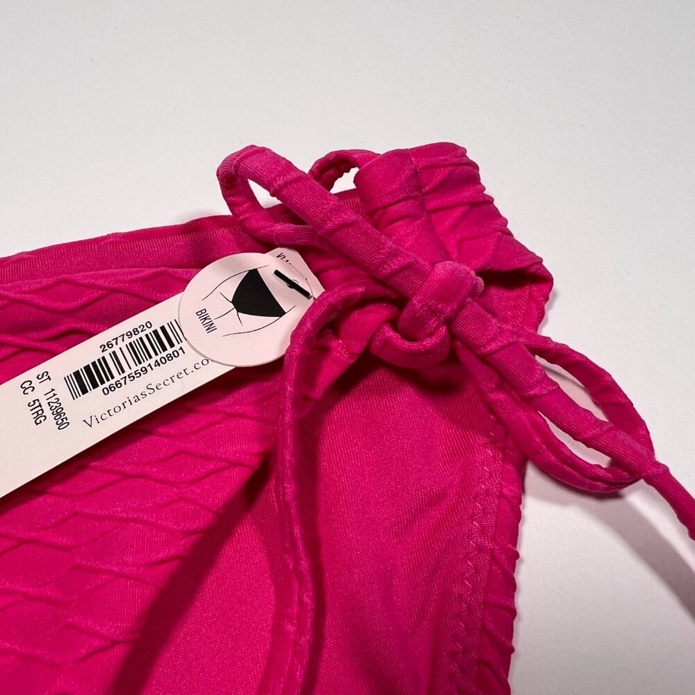 Victoria Secret Small S Bikini Bottom Classic DOUBLE Side Tie Textured Pink - Picture 4 of 6